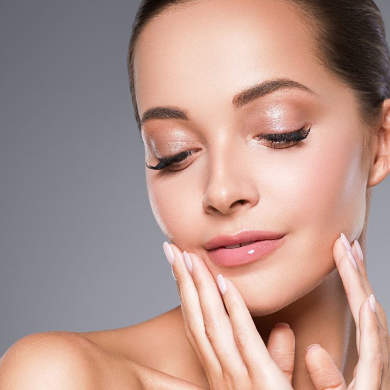 Close up woman face beauty concept beautiful skin and eyes